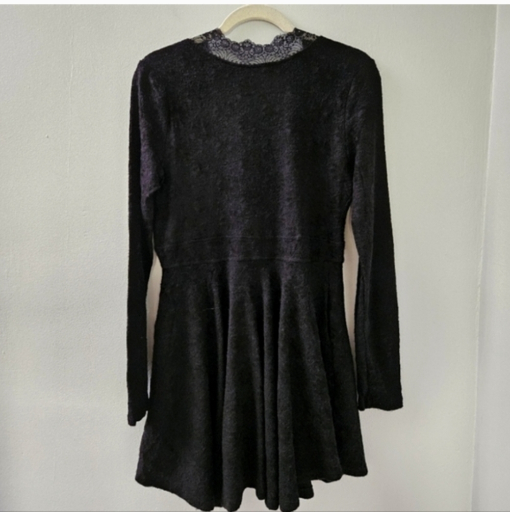 Free People Black Lace Long Sleeve All Yours Mini Dress Size Medium - Picture 4 of 6
